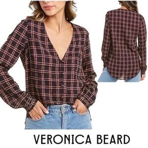 Veronica Beard Peggy Plaid Blouse Red Black Tinsel Womens Size 0 NWT‎